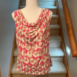 New Calvin Klein Pink and Cream Draped Neck Tank Blouse- L
